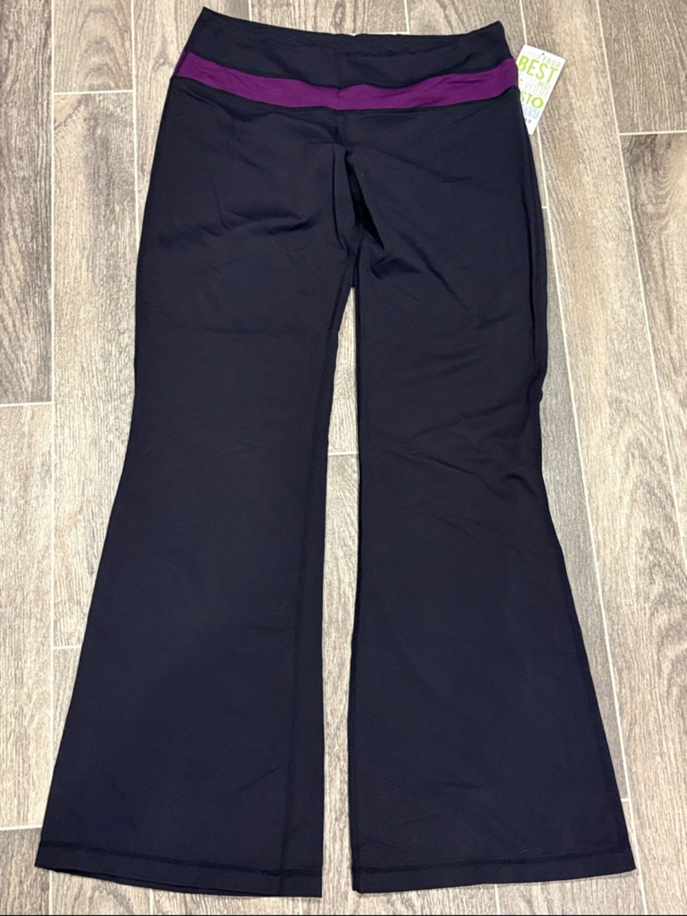 Keylime Black Flared Yoga Pants with Purple Waistband